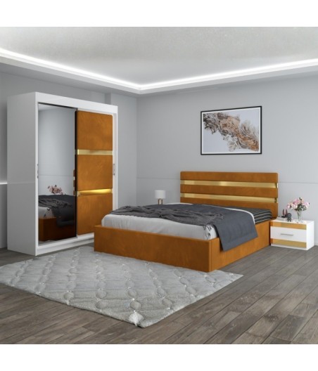 Dormitor Clio Caramiziu Cu Dulap Tapitat