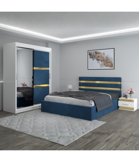 Dormitor Clio Albastru  Cu Dulap Tapitat