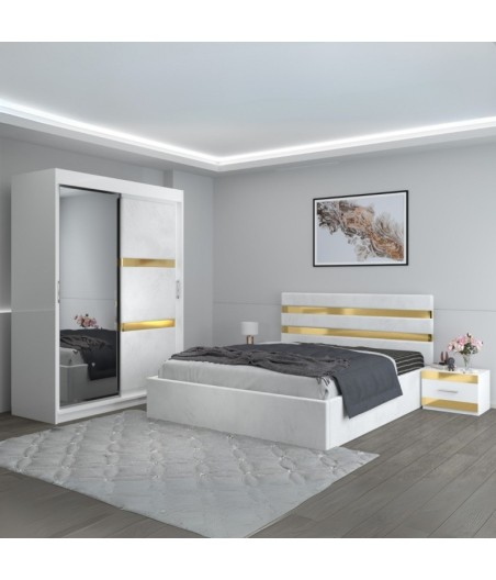 Dormitor Clio Alb Cu Dulap Tapitat