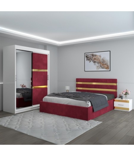 Dormitor Clio Visiniu Cu Dulap Tapitat