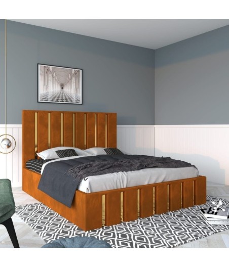 Pat Tapitat Mexic Caramiziu + Saltea 20cm Grosime