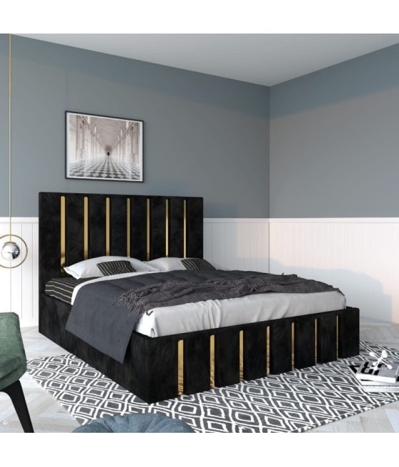 Pat Tapitat Mexic Negru + Saltea 20cm Grosime