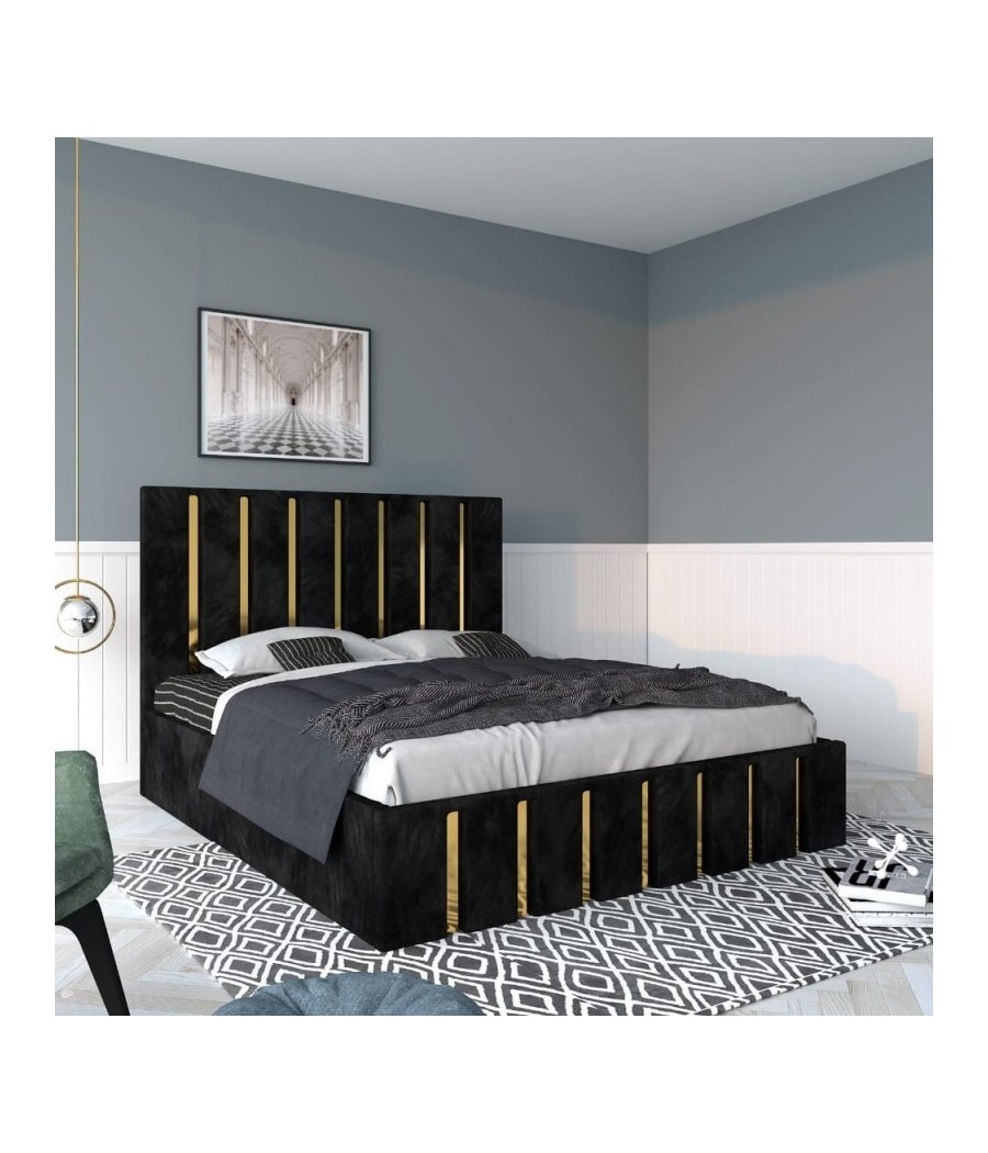 Pat Tapitat Mexic Negru + Saltea 20cm Grosime