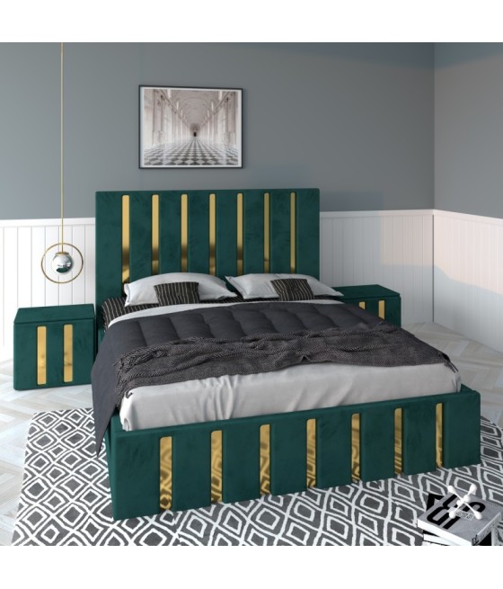 Pat Tapitat Mexic Verde + Saltea 20cm Grosime + Noptiere Tapitate