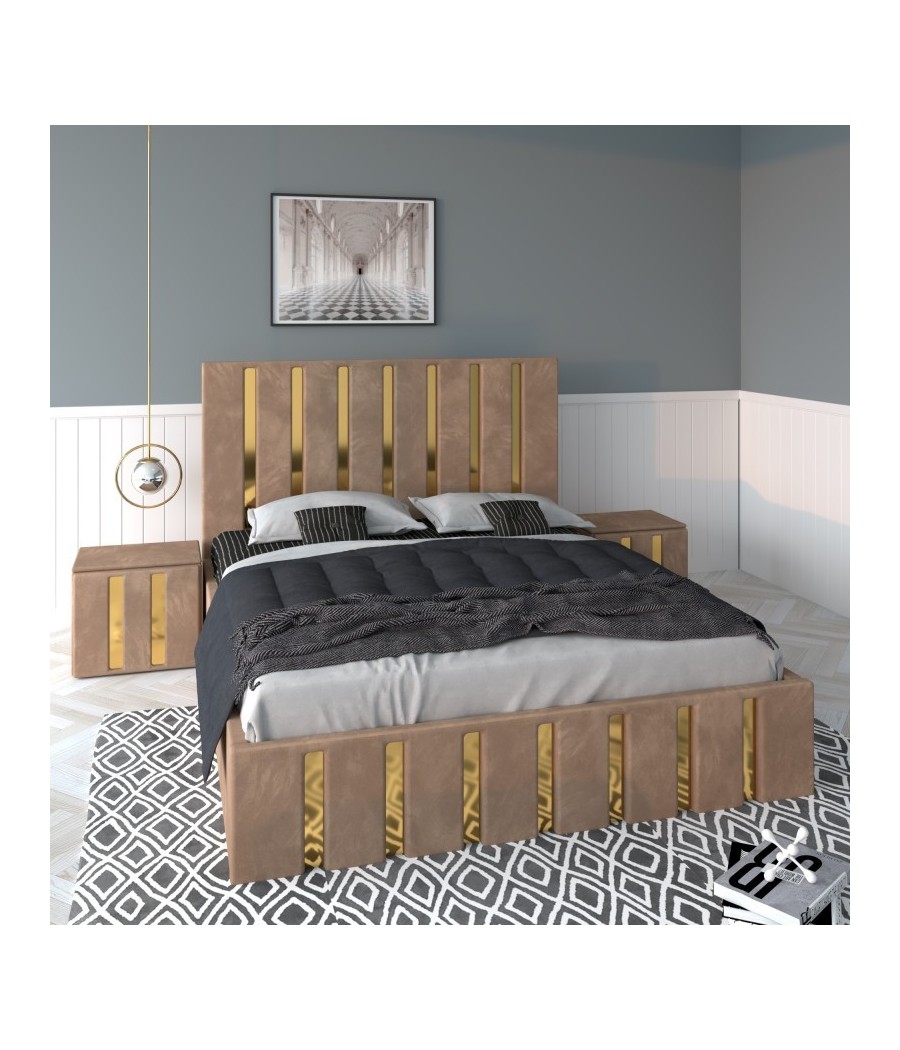 Pat Tapitat Mexic Crem + Saltea 20cm Grosime + Noptiere Tapitate