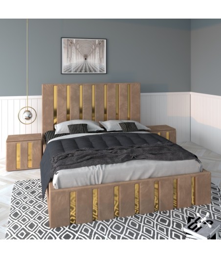 Pat Tapitat Mexic Crem + Saltea 20cm Grosime + Noptiere Tapitate