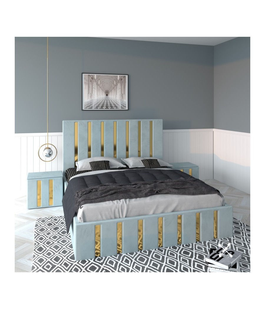 Pat Tapitat Mexic Lemon + Saltea 20cm Grosime + Noptiere Tapitate