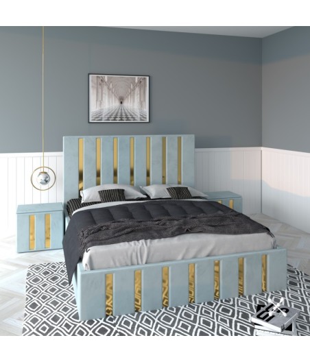 Pat Tapitat Mexic Lemon + Saltea 20cm Grosime + Noptiere Tapitate