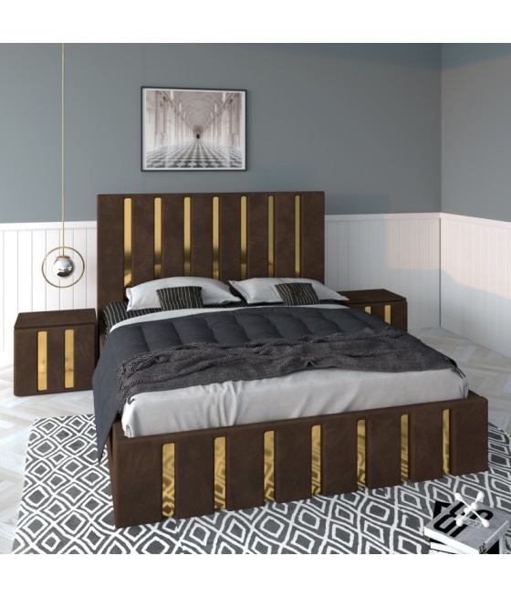 Pat Tapitat Mexic Maro + Saltea 20cm Grosime + Noptiere Tapitate