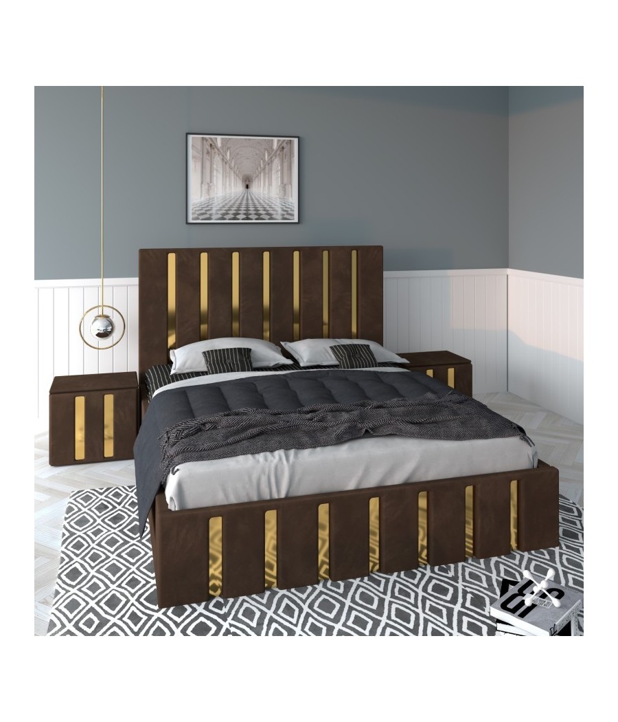 Pat Tapitat Mexic Maro + Saltea 20cm Grosime + Noptiere Tapitate