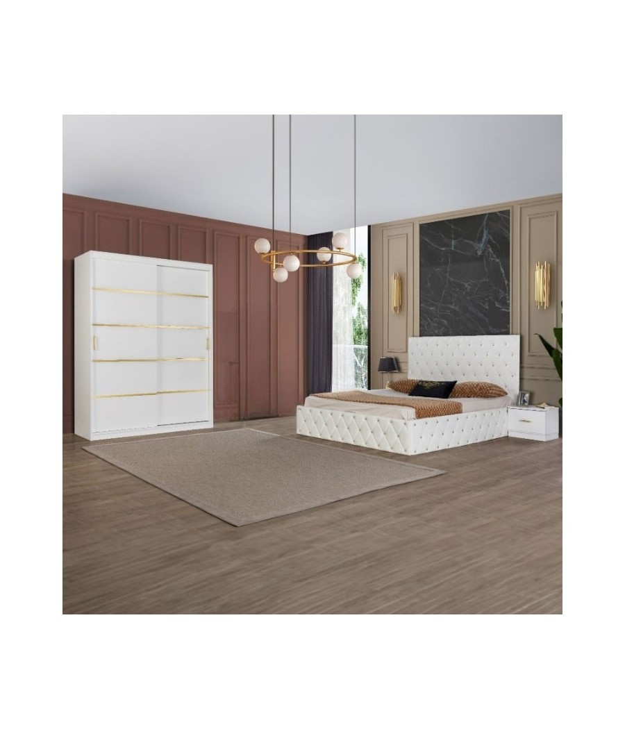 DORMITOR OTTO ALB /AURIU 160X200  FARA OGLINDA