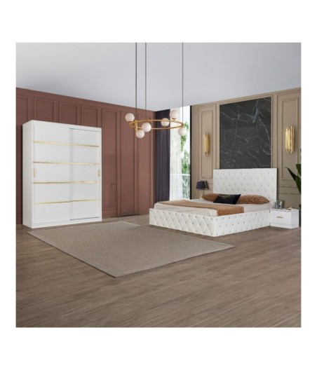 DORMITOR OTTO ALB /AURIU 160X200  FARA OGLINDA