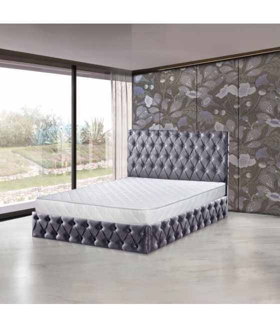 Pat Oscar Gri Petrol 160x200cm cu Lada de Depozitare, Somiera Metalica Rabatabilă - FARA SALTEA