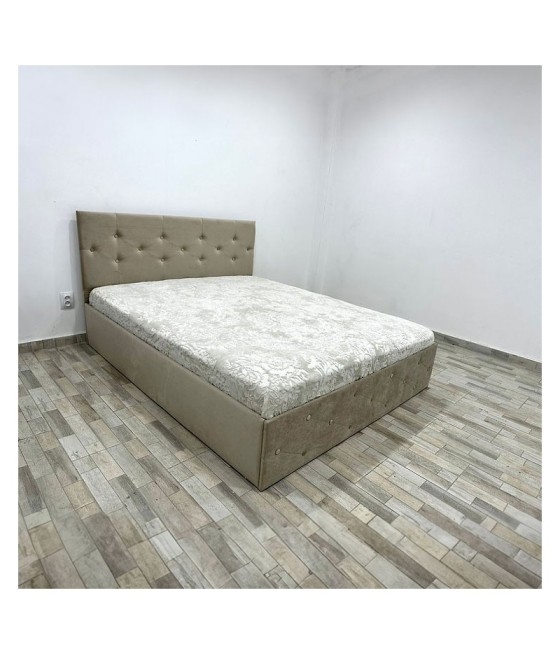 Pat Complet Tapitat Paris Crem Catifea 160X200 FARA SALTEA