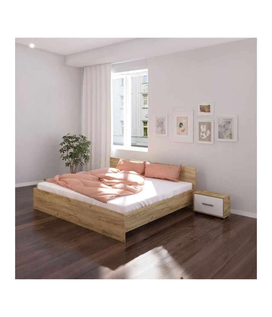 Pat Hera Sonoma + Saltea Lux ortopedica + 2 Noptiere