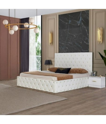 Pat OTTO ALB 160 X 200 cu Lada de Depozitare, Somiera Rabatabilă + 2 Noptiere + Saltea Ortopedica 20cm Grosime