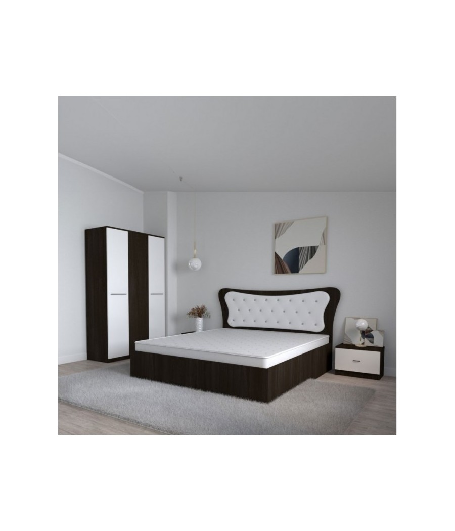 Dormitor Dante, 4 Piese, Pat Dante 160 X 200, 2Noptiere, Dulap Hera W, Culoare Wenge/Alb
