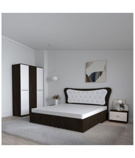 Dormitor Dante, 4 Piese, Pat Dante 160 X 200, 2Noptiere, Dulap Hera W, Culoare Wenge/Alb