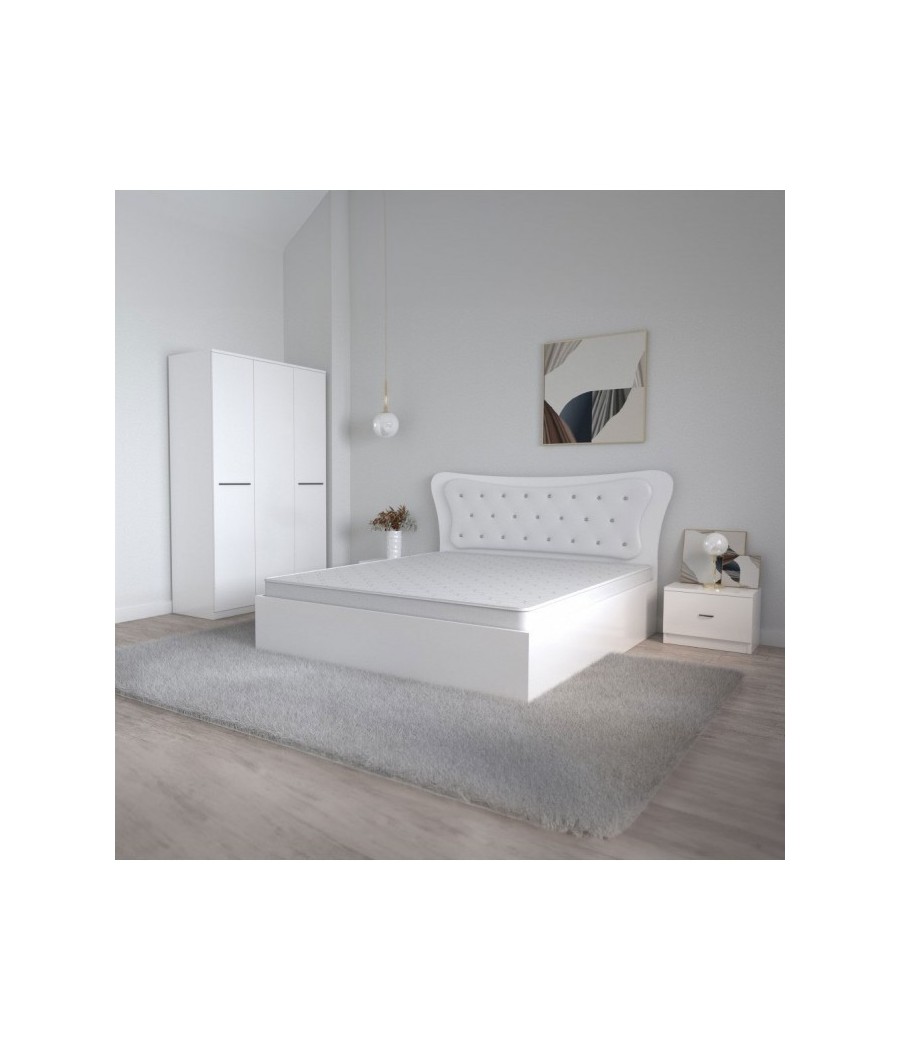 Dormitor Dante, 4 Piese, Pat Dante 160 X 200, 2Noptiere, Dulap Hera Alb, Culoare Alb