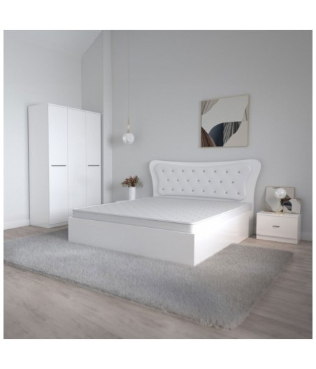 Dormitor Dante, 4 Piese, Pat Dante 160 X 200, 2Noptiere, Dulap Hera Alb, Culoare Alb