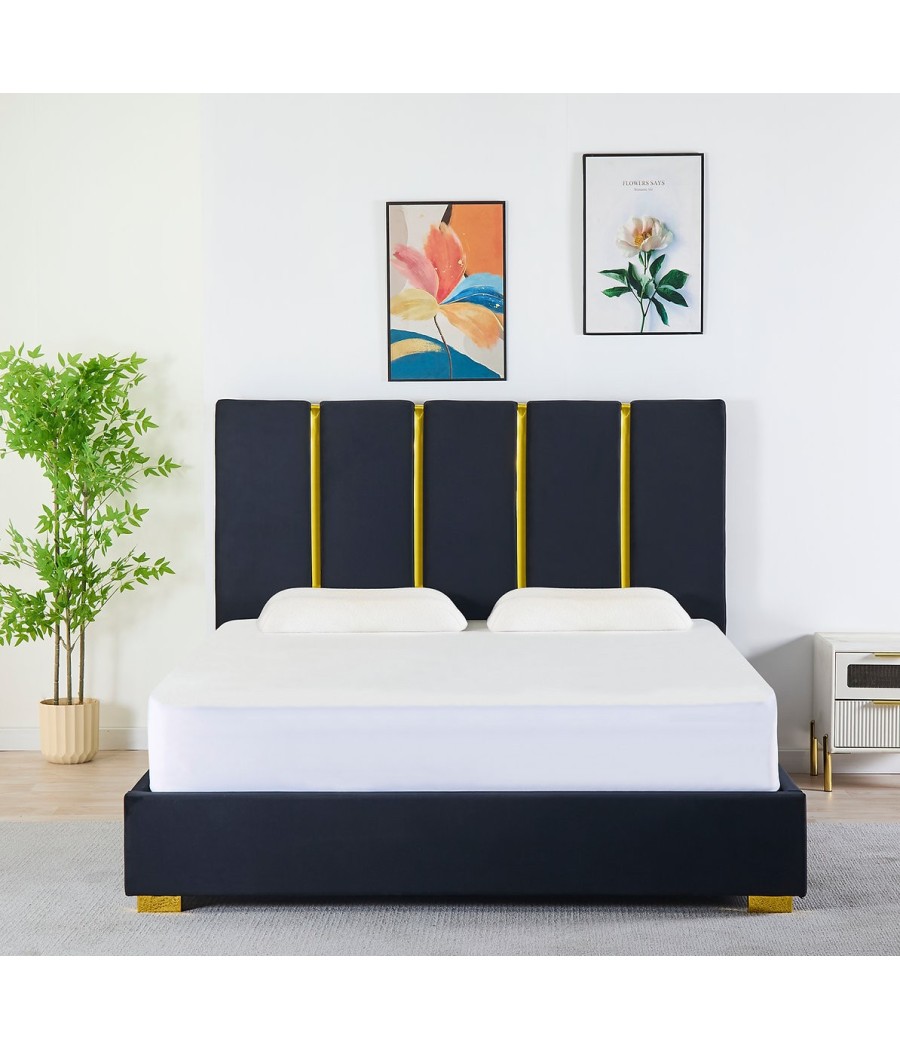 Pat Tapițat Catifea Negru  Cod LB-214 160x200 cm, Somiera + Saltea 160x200 -  pret 2650 ron