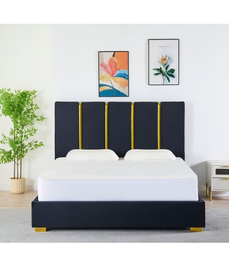 Pat Tapițat Catifea Negru  Cod LB-214 160x200 cm, Somiera + Saltea 160x200 -  pret 2650 ron