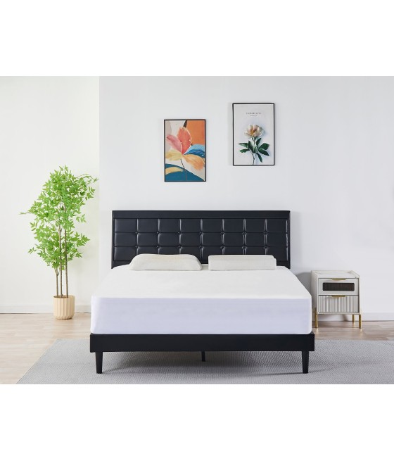 Pat Tapițat Piele Sintetica Negru cod 6610  160x200 cm, Somiera + Saltea 160x200