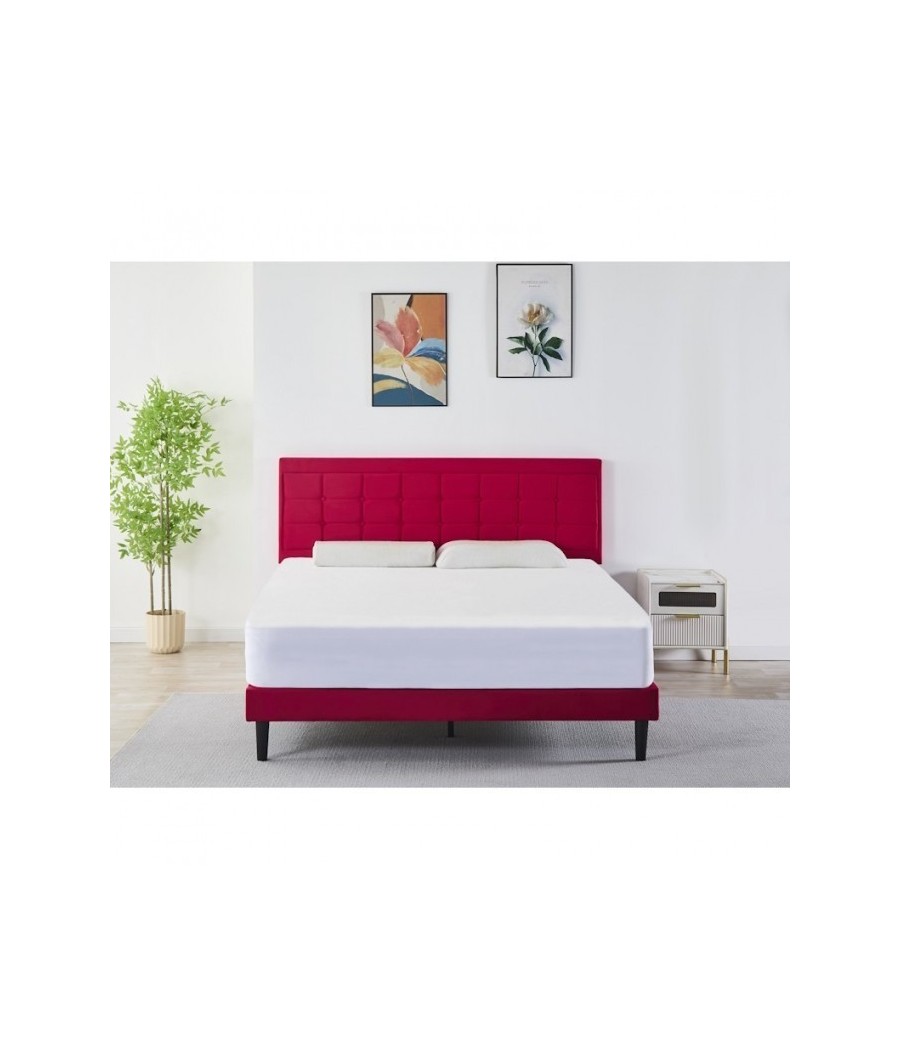 Pat Tapițat Catifea Rosu  cod 6610  160x200 cm, Somiera + Saltea 160x200
