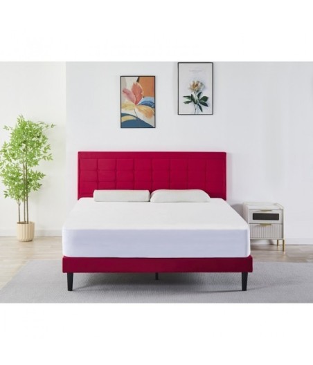 Pat Tapițat Catifea Rosu  cod 6610  160x200 cm, Somiera + Saltea 160x200