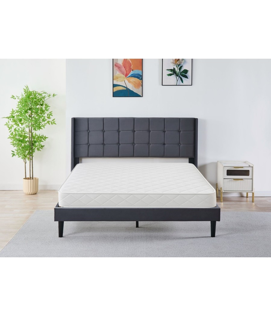 Pat Tapițat Catifea Gri  cod 6230  160x200 cm, Somiera + Saltea 160x200