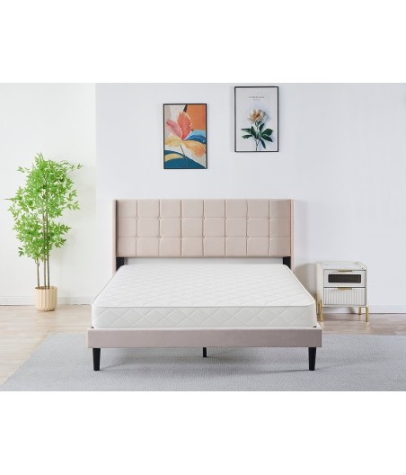 Pat Tapițat Catifea Bej  cod 6230  160x200 cm, Somiera + Saltea 160x200