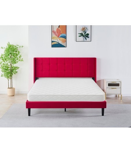 Pat Tapițat Catifea Rosu  cod 6230  160x200 cm, Somiera + Saltea 160x200