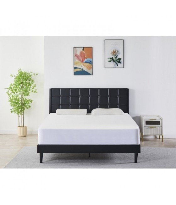 Pat Tapițat Piele Sintetica Negru cod 6230  160x200 cm, Somiera  + Saltea 160x200