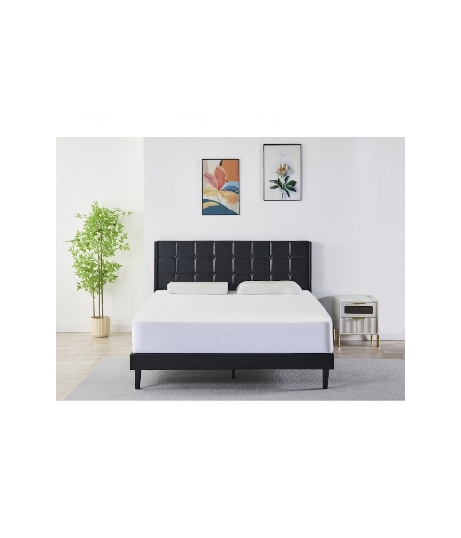 Pat Tapițat Piele Sintetica Negru cod 6230  160x200 cm, Somiera  + Saltea 160x200