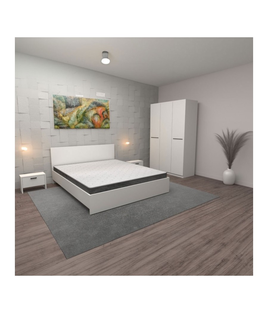 Dormitor Hera, 4 Piese, Pat , 2Noptiere, Dulap, Culoare Alb