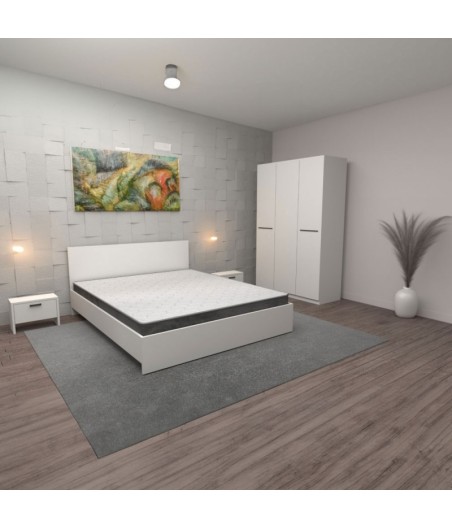 Dormitor Hera, 4 Piese, Pat , 2Noptiere, Dulap, Culoare Alb