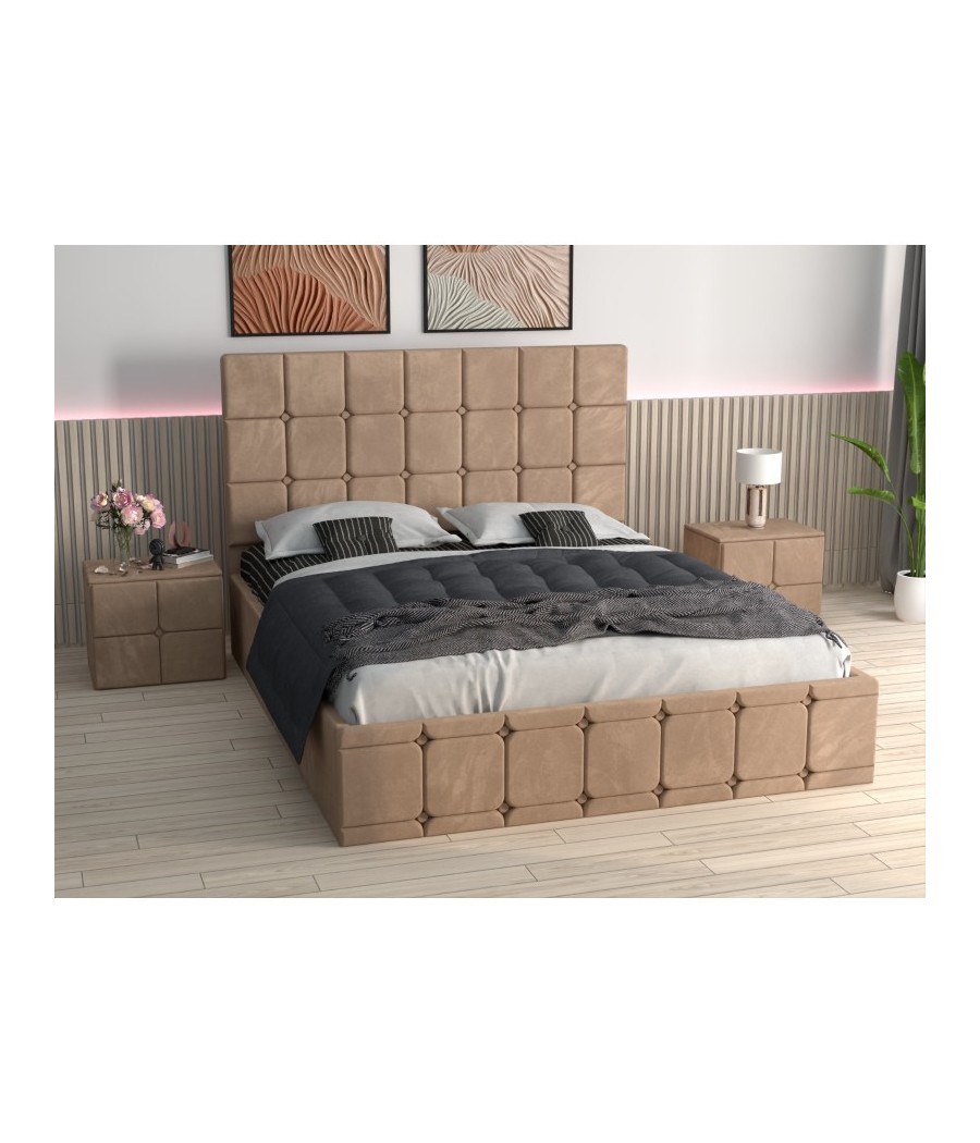 Pat Ven03 Crem + Noptiere Tapitate Crem+ Saltea Lux Ortopedica