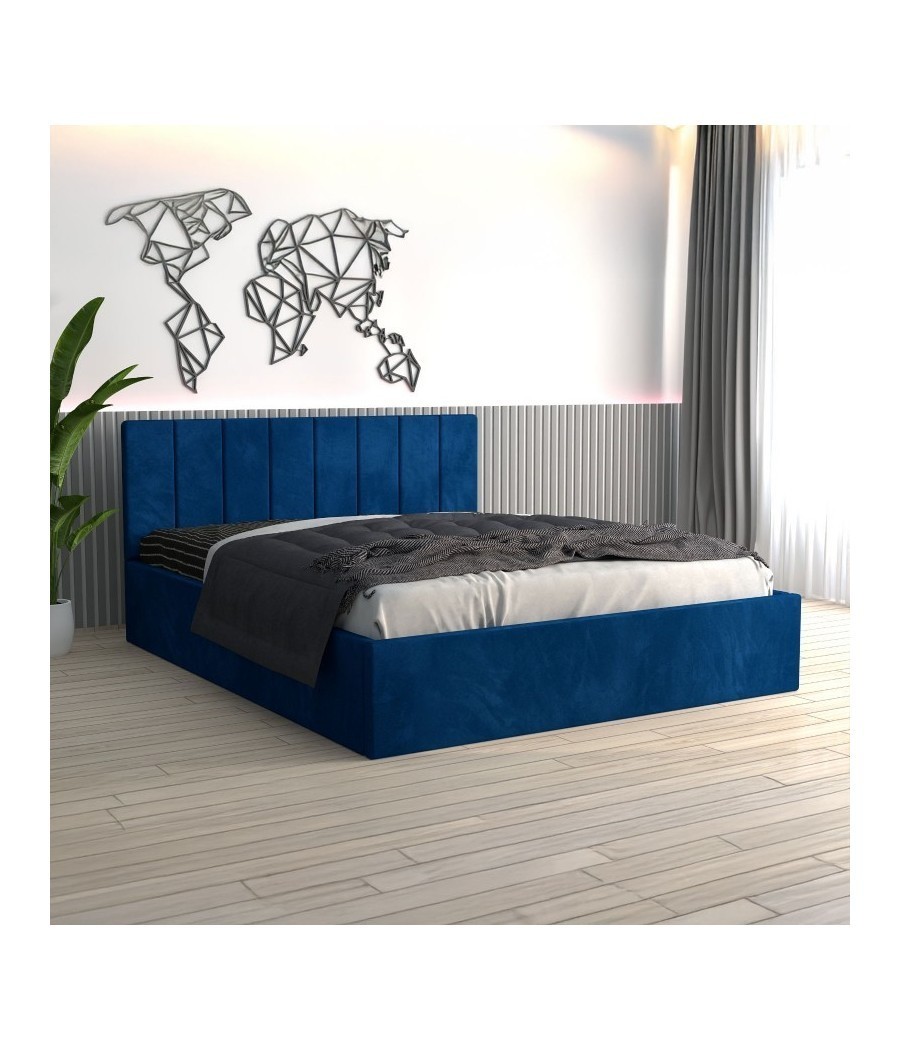 Pat Tapitat Sorin Albastru + Saltea Lux Ortopedica