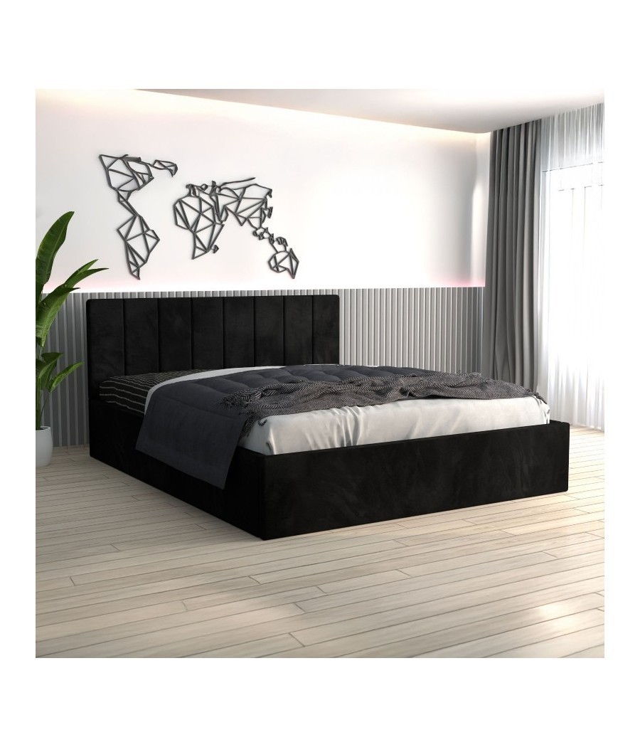 Pat Tapitat Sorin Negru + Saltea Lux Ortopedica