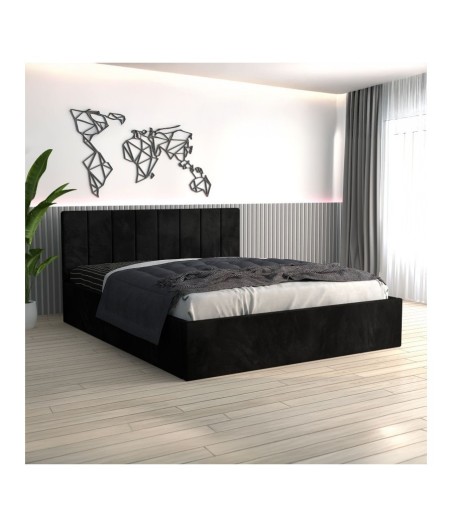 Pat Tapitat Sorin Negru + Saltea Lux Ortopedica