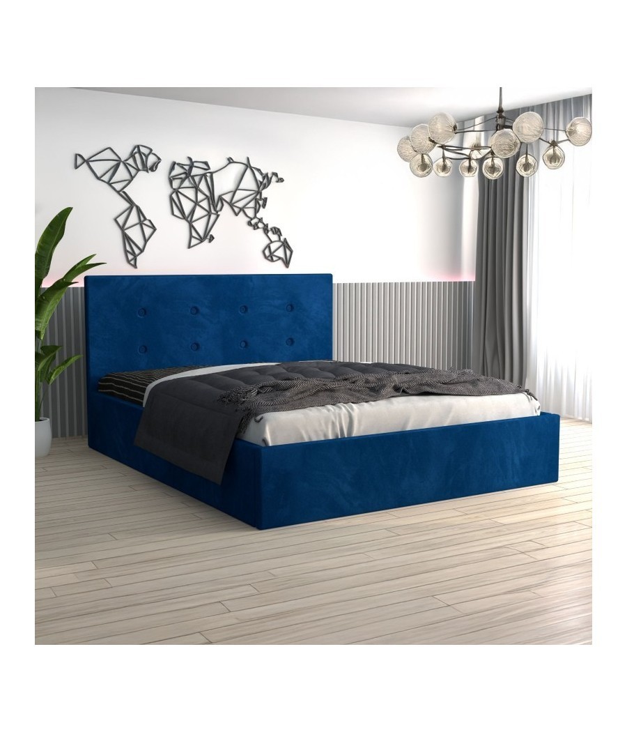 Pat Tapitat Filip Albastru + Saltea Lux Ortopedica