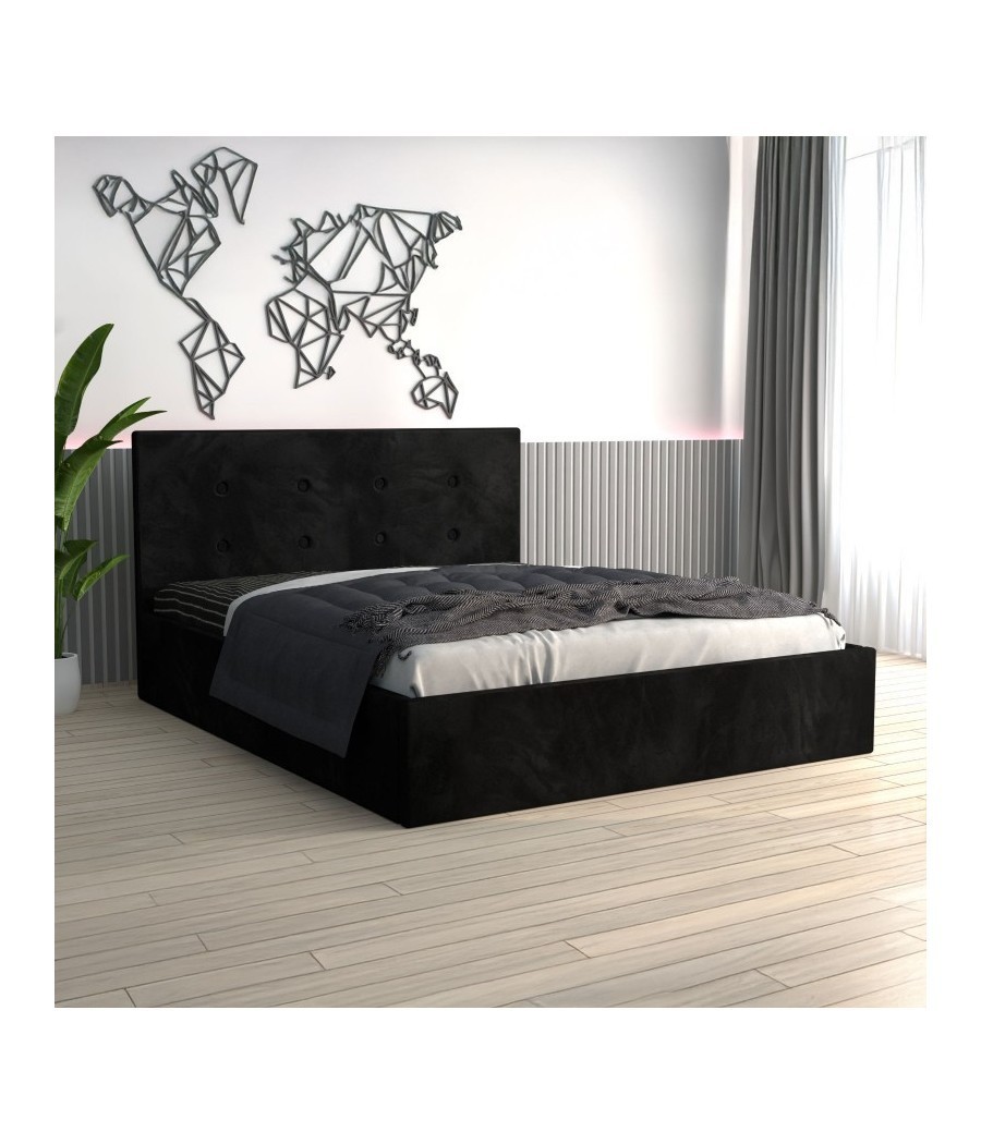 Pat Tapitat Filip Negru + Saltea Lux Ortopedica