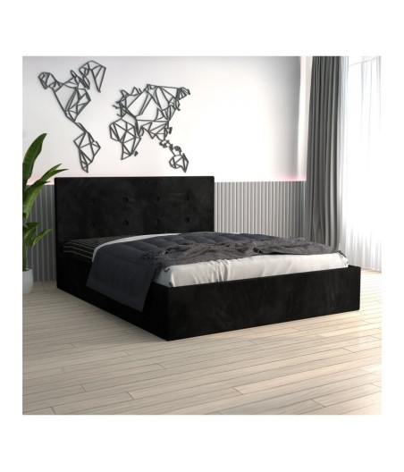 Pat Tapitat Filip Negru + Saltea Lux Ortopedica