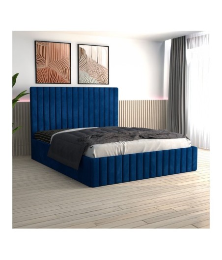 Pat Tapitat Luca Albastru + Saltea Lux Ortopedica