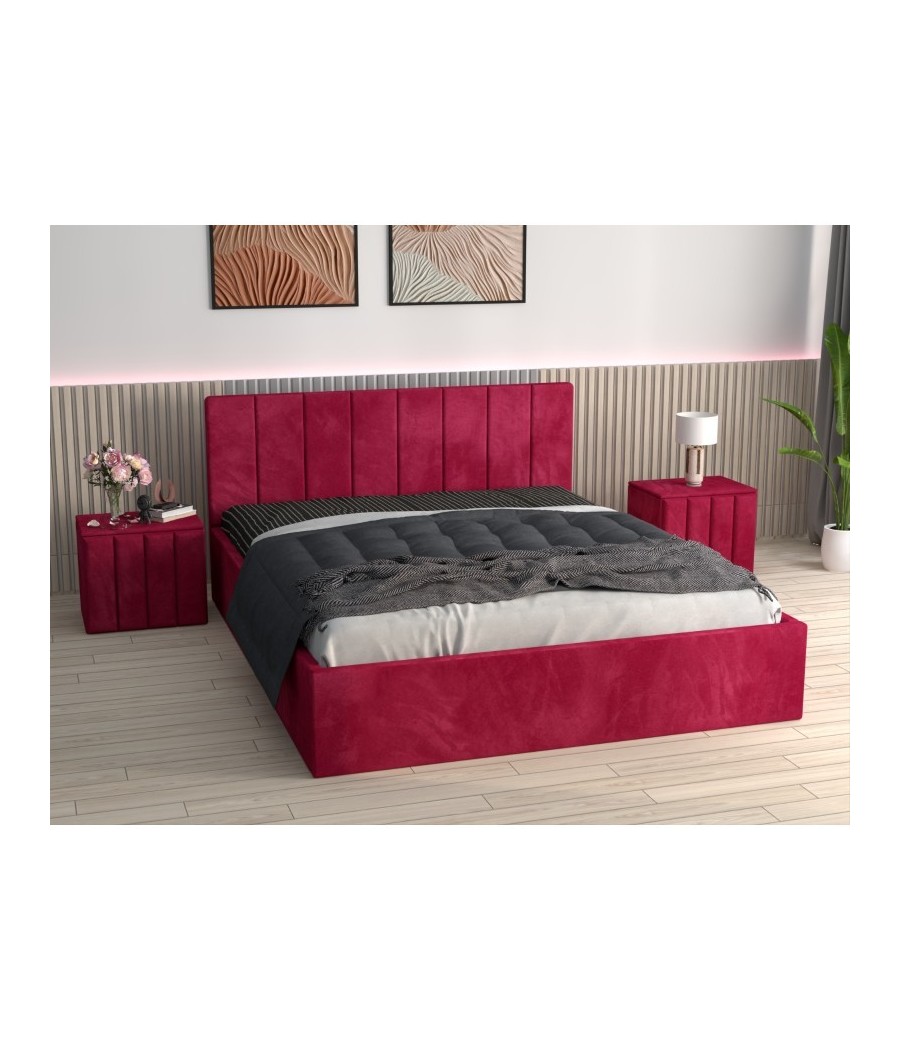 Pat Tapitat Sorin Rosu  + Saltea Lux Ortopedica + Noptiere  Tapitate