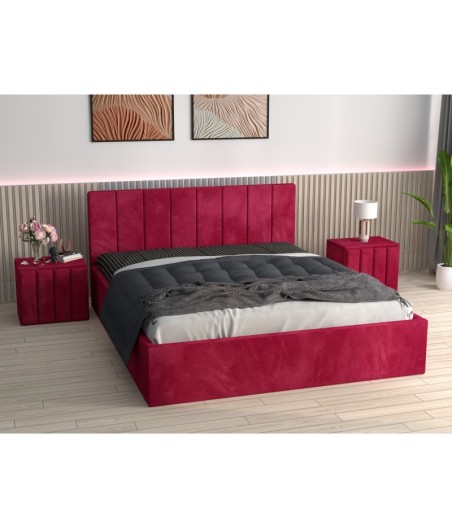 Pat Tapitat Sorin Rosu  + Saltea Lux Ortopedica + Noptiere  Tapitate