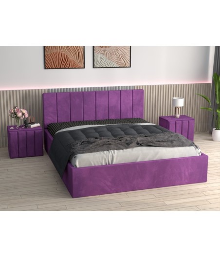 Pat Tapitat Sorin Mov+ Saltea Lux Ortopedica + Noptiere Tapitate