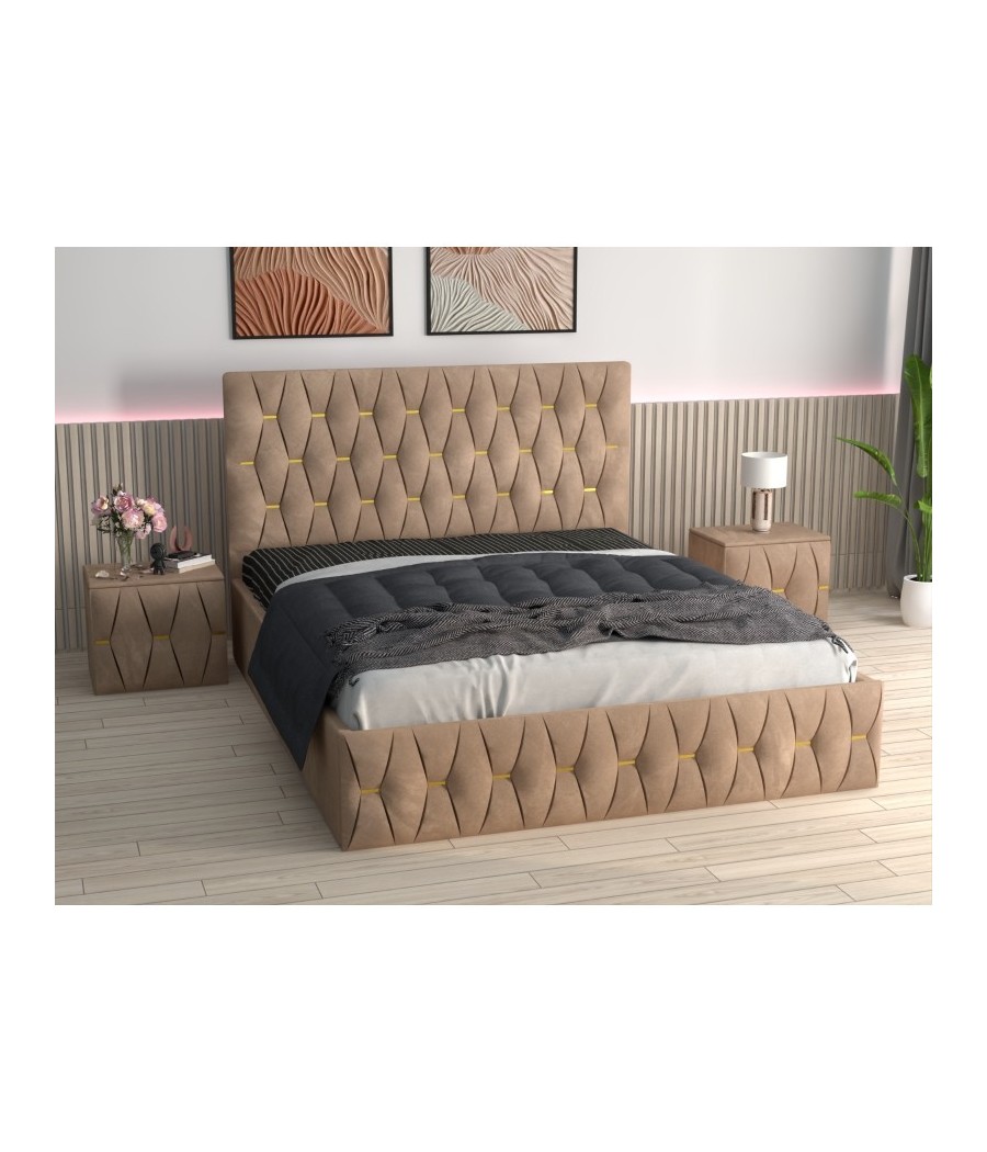 Pat Tapitat Eric Crem + Saltea Lux Ortopedica + Noptiere Tapitate