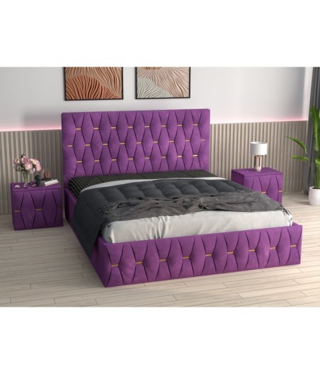 Pat Tapitat Eric Mov + Saltea Lux Ortopedica + Noptiere Tapitate