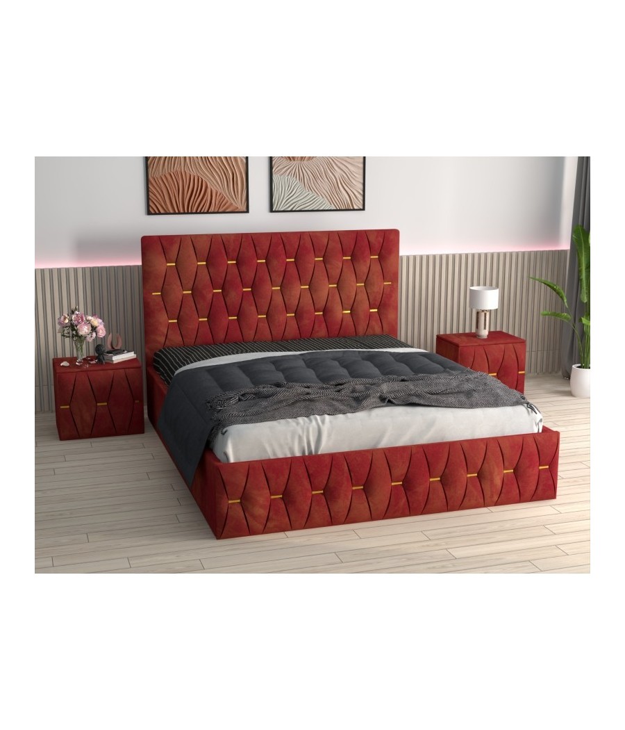 Pat Tapitat Eric Rosu + Saltea Lux Ortopedica + Noptiere Tapitate